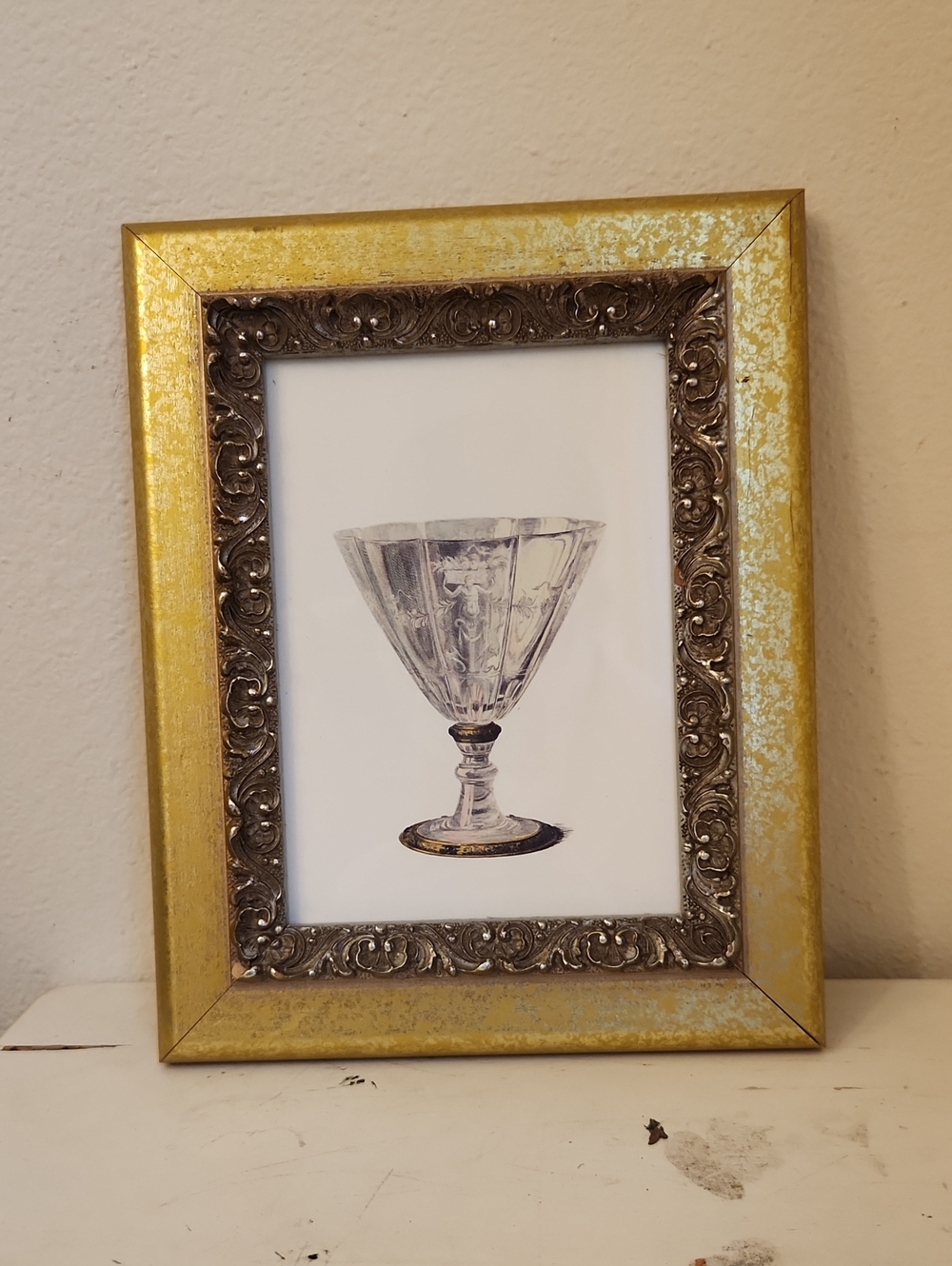 ♤ Gold Ornate Framed Art Print - Crystal Goblet Illustration